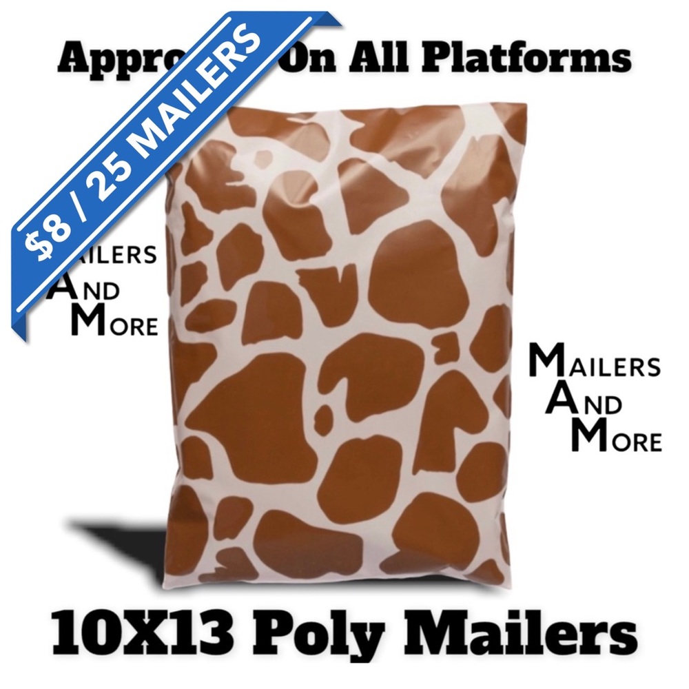 25 10X13 Giraffe Print / Brown Cow Poly Mailers PRICE IS FIRM CLEARANCE - Picture 2 of 8